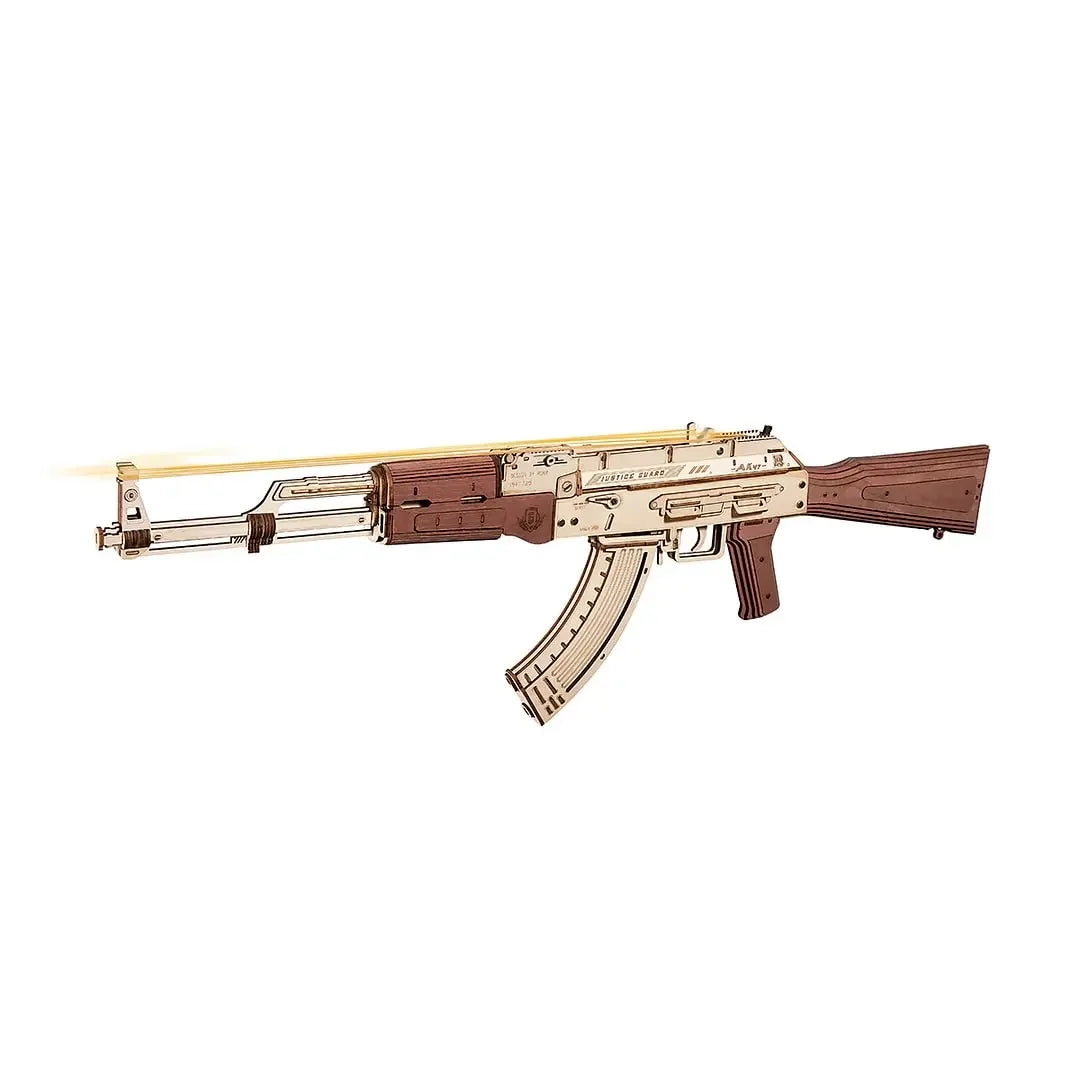 Robotime 3D Wooden Puzzle Toy Rifle Model Kits with Rubber Bands for Adults to Build Unique Gifts for Kids and Adults AK-47