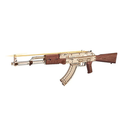 Robotime 3D Wooden Puzzle Toy Rifle Model Kits with Rubber Bands for Adults to Build Unique Gifts for Kids and Adults AK-47