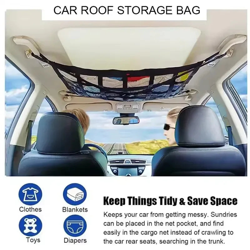 NEW Car Ceiling Cargo Net Strong Load-Bearing Mesh Auto Roof Storage Net Pocket Travel Supplies Car Stowing Tidying Accessories
