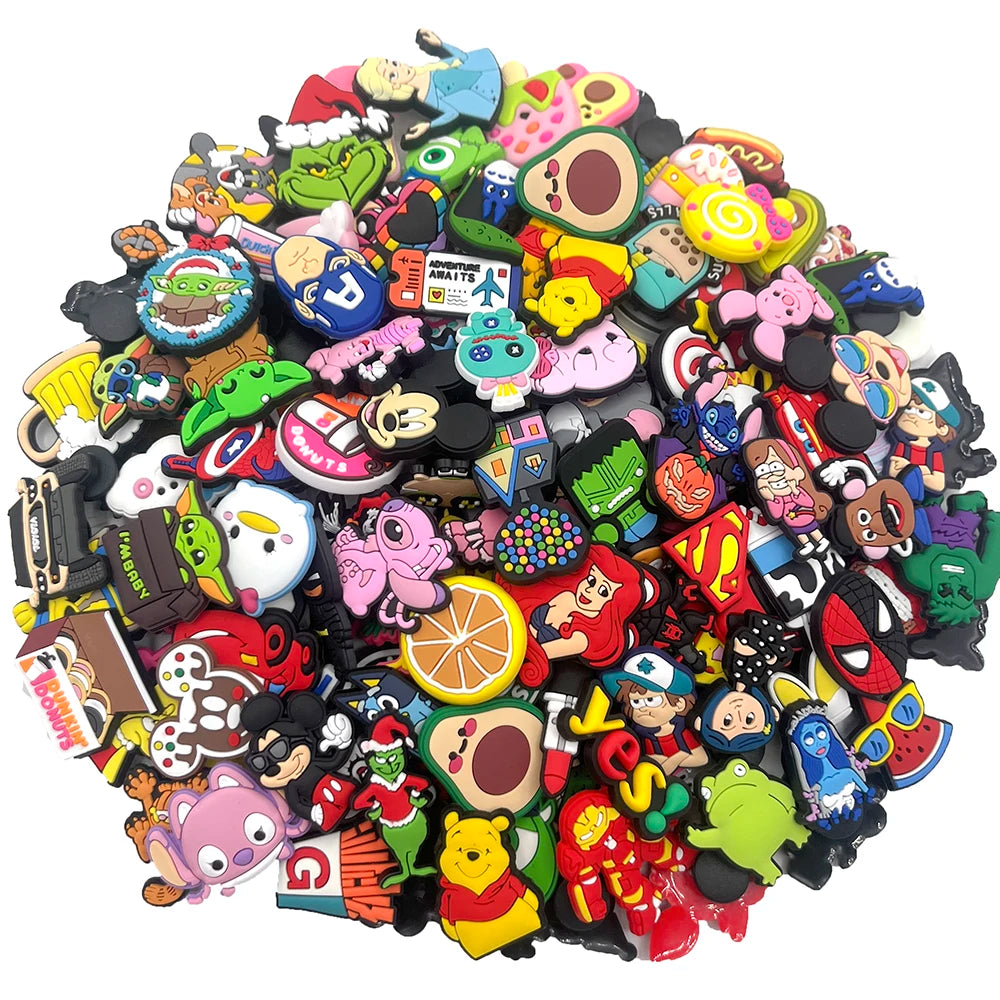 20/30/50/100/200Pcs Cartoon Animal Shoe Charms Decoration Fit Clog Sandals Slippers Ornament Shoes Accessories kids Party Gifts