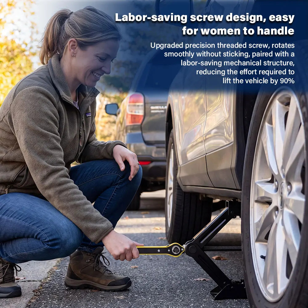 Mechanical Manual Scissor Jacks With Stabilizer Base & Ratchet Wrench For Car/SUV Tire Replacement And Emergency Roadside Repair