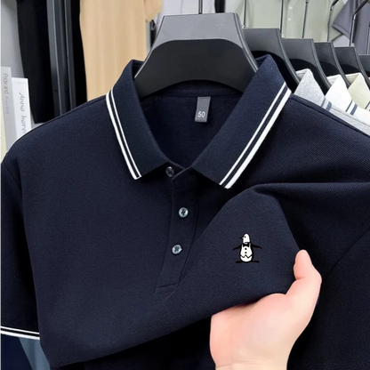 Brand striped men's polo shirt short sleeved penguin print top summer 100% cotton comfortable breathable casual lapel T-shirt