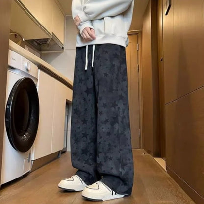 Youth Casual Tie Dye Star Joggers Straight Leg Loose Sports Pants Trendy Oversized Design for Autumn Winter Soft Draping Fabric