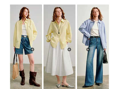TOYOUTH Women Easy Morning Lazy Shirts 2026 Spring New Wrinkle-Resistant Low-Maintenance Light Spring Cotton Blouses