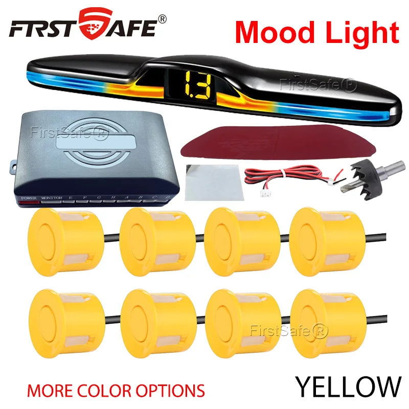 FirstSafe Factory Front and Rear Parking Sensor Kit Mood Light Display System Backup Monitor Detector Assistant 6 8 Radar Sensor