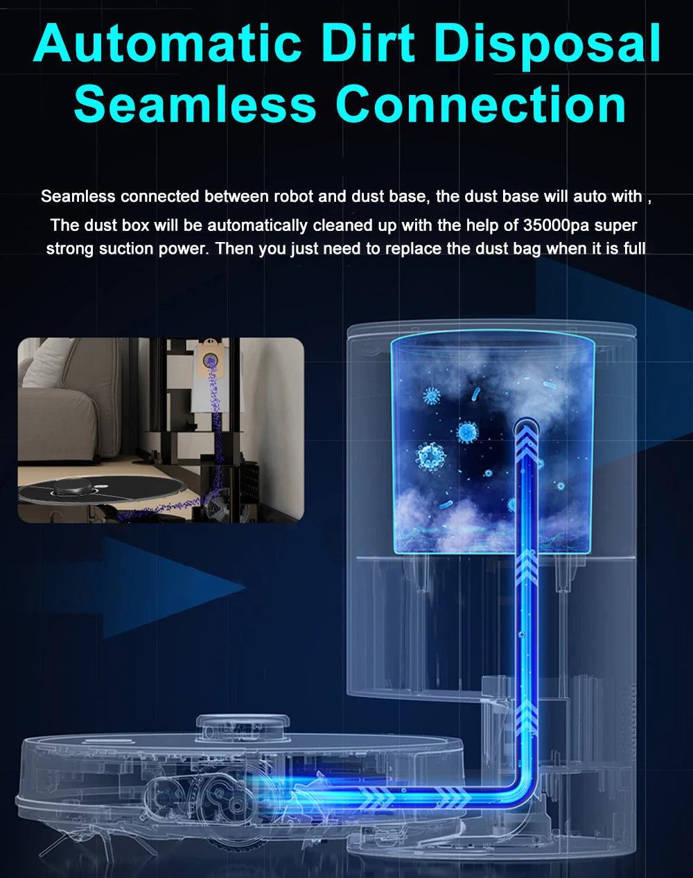 Robot Vacuum Cleaner ABIR K30 with Auto-empty Dock, 6500PA Suction, Multi-Floor Maping, Customized Wet Dry Room Cleaning