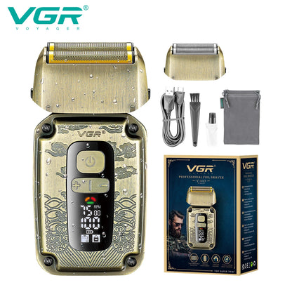 VGR professional high-end hair trimmer set, retro metal electric push shear, home LED intelligent digital hair clipper, shaver