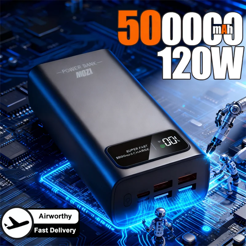 200000mAh Ultra Capacity 120W Super Fast Charging LED Digital Display Mobile PowerBank Portable External Battery For IPhone