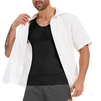 Sleeveless Compression Tops Men's Abdominal Control Shaping Vest High Elastic Cool Fabric Fitness Breathable Clothes Round Neck