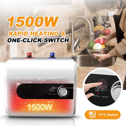 6L/1.6 Gallon Mini Tank Water Heater Electric, 1500W Under Sink Hot Water for Point of Use, 110V Instant Hot Water Heater for Kichen Bathroom Restaurant, Wall or Floor Mounted