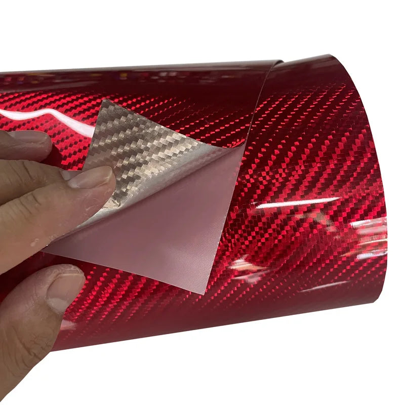 Premium PET Glossy 5D Chrome Red Carbon Fiber Vinyl Wrap Film DIY Self Adhesive Decal Sticker Motorbike Car Wrapping Foil
