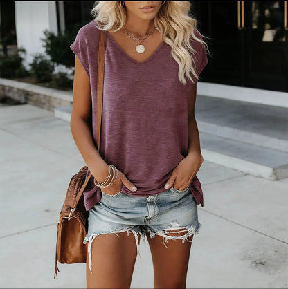 2026 Women's Summer Casual V Neck T Shirt Batwing Sleeve Loose Fit Tee Tops Solid Color Basic Blouse Plus Size T Shirt