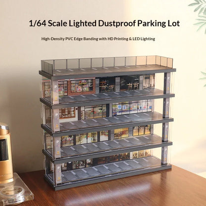 1:64 Scale Parking Garage Model & Dust-Proof Display Shelf - Car Model Diorama, Collectible Vehicle Storage Rack (no car)