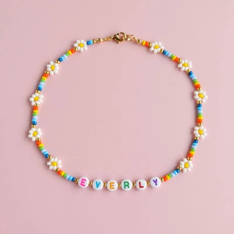 Custom Name or Word Necklace  Handmade Colorful Daisy Necklaces  Unique Personalized Rainbow Gift  Gift for Girls  Glasses Chain
