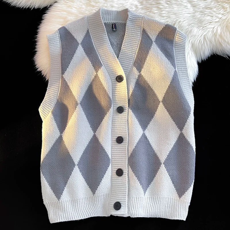 Autumn Winter Men Casual Checkerboard Comfortable Versatile Breathable Warm Vest Cardigan New Men Sports Leisure Warm Knit Vest