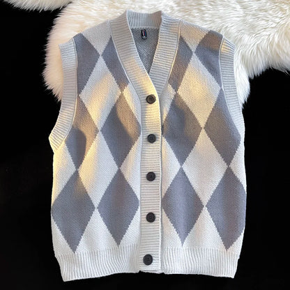 Autumn Winter Men Casual Checkerboard Comfortable Versatile Breathable Warm Vest Cardigan New Men Sports Leisure Warm Knit Vest