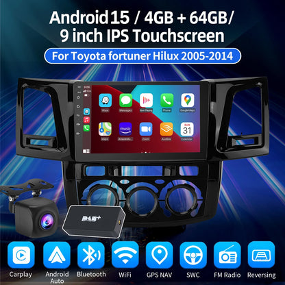 DAB+ 9“ Android 15 For Toyota Fortuner HILUX Revo Vigo N70 2007-2015 Multimedia Video Player Stereo GPS 2din Carplay Car Radio
