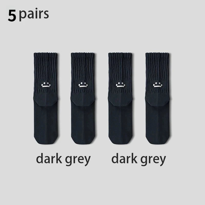 1/5 Pairs Men's Cotton Crew Socks Cushioned Breathable Long Socks Work Casual Running Cycling Athletic Socks