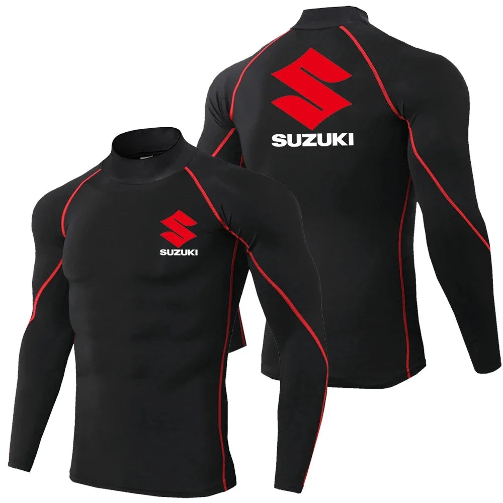 Suzuki men's fast drying breathable sports bike long sleeved tight fitting shirt, gym sweatshirt, outdoor fitness running