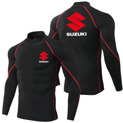Suzuki men's fast drying breathable sports bike long sleeved tight fitting shirt, gym sweatshirt, outdoor fitness running