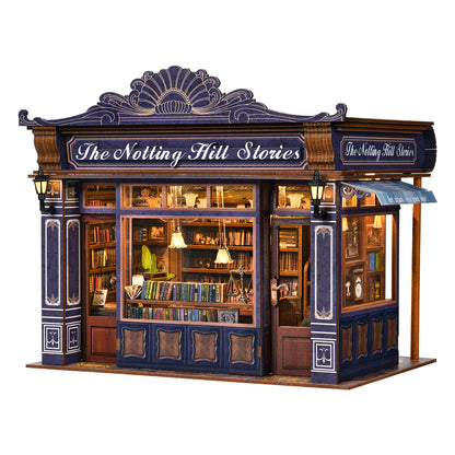 DIY Book Nook Kit Notting Hill Bookstore Wooden  Bookshop Dollhouse with Light Bookshelf Insert 3D Puzzle Decor for Gift