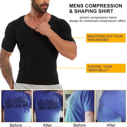 2PCS Men's Body Shaper Tummy Control Vest Slimming Shirt Compression Base Layer Slim Muscle Short Sleeve Breathable Shapewear