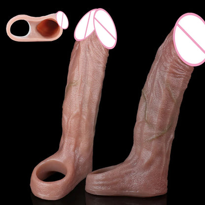 SXXY Penis Sleeve Realistic Male Penis Enlarger Extender Silicone Cock Ring Ultra Close Head Hollow Dildo Sex Toys For Adult