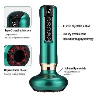 Smart Cupping Massage Machine 9 Levels Vacuum Suction Cup Chinese Meridian Cans Red Light Heating Jars Body Cellulite Scraping