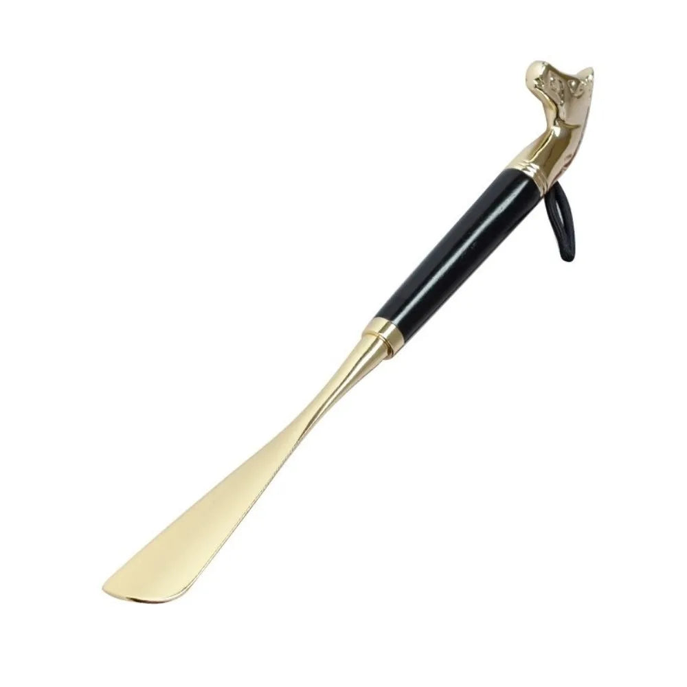 Shoe Puller 32cm Metal Shoe Horn Lion/Horse Head Handheld Wood Handle Shoehorn Durable Long Portable Shoe Lifter Reduce Bending