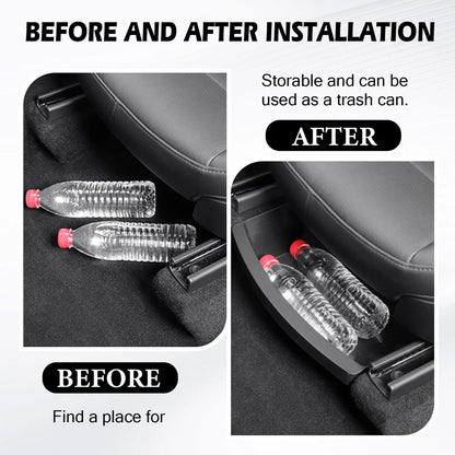 Under Seat Storage Box Organizer for Tesla Model Y Juniper 2025 2026 Underseat Storage Tray Bin Trash Can Car Travel Accessories