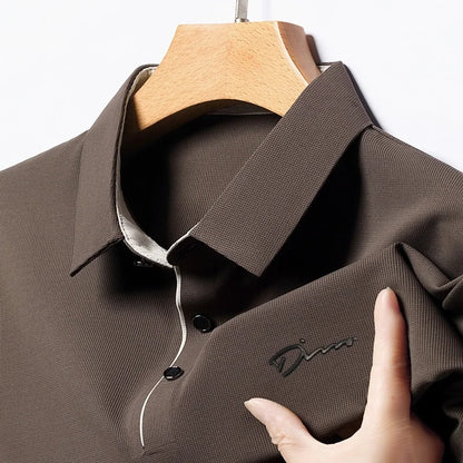 Men's Business Casual Short Sleeve Polo Shirt Solid Color with Badge Fashionable Breathable Comfortable Versatile Business Top