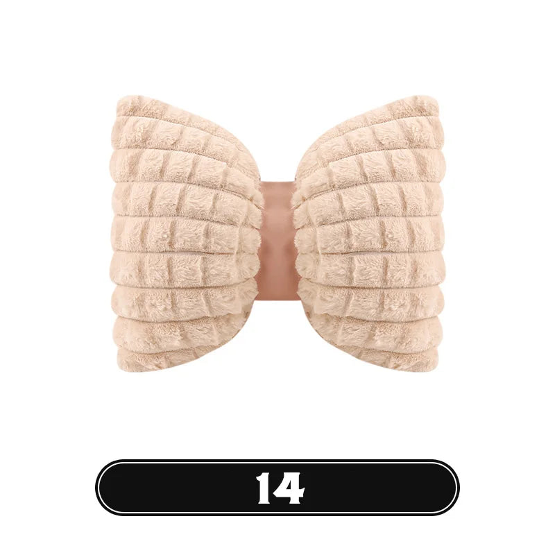 Bowknot Women's Car Seat Cover Winter Plush Warm Girl Cute Car Cushion Pink Bow Headrest Waist Car Interior Accessories