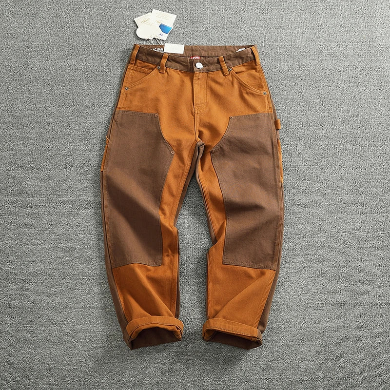 2024 Autumn And Winter New American Retro Heavyweight Men's Patchwork Cargo Pants Loose Fashion Multi-pocket Casual Trousers