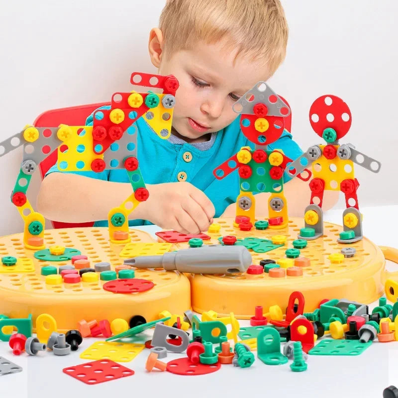 Electric Drill Toolbox Toy for Boys - Children's Montessori Screw Puzzle Driller Game Pretend Play Tool Gift for Kids Aged 4-6