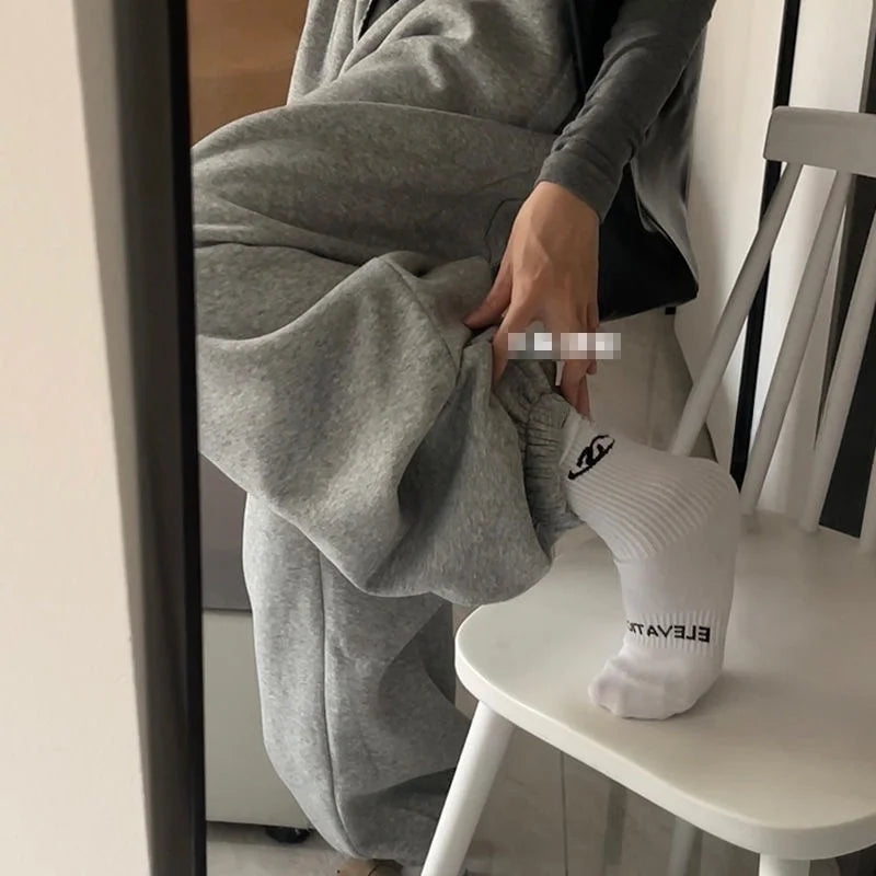 Thickened Fleece Loose Fit Sweatpants Youthful Vitality Style Pure Color Cuffed Casual Pants Spring Autumn Loose Trousers