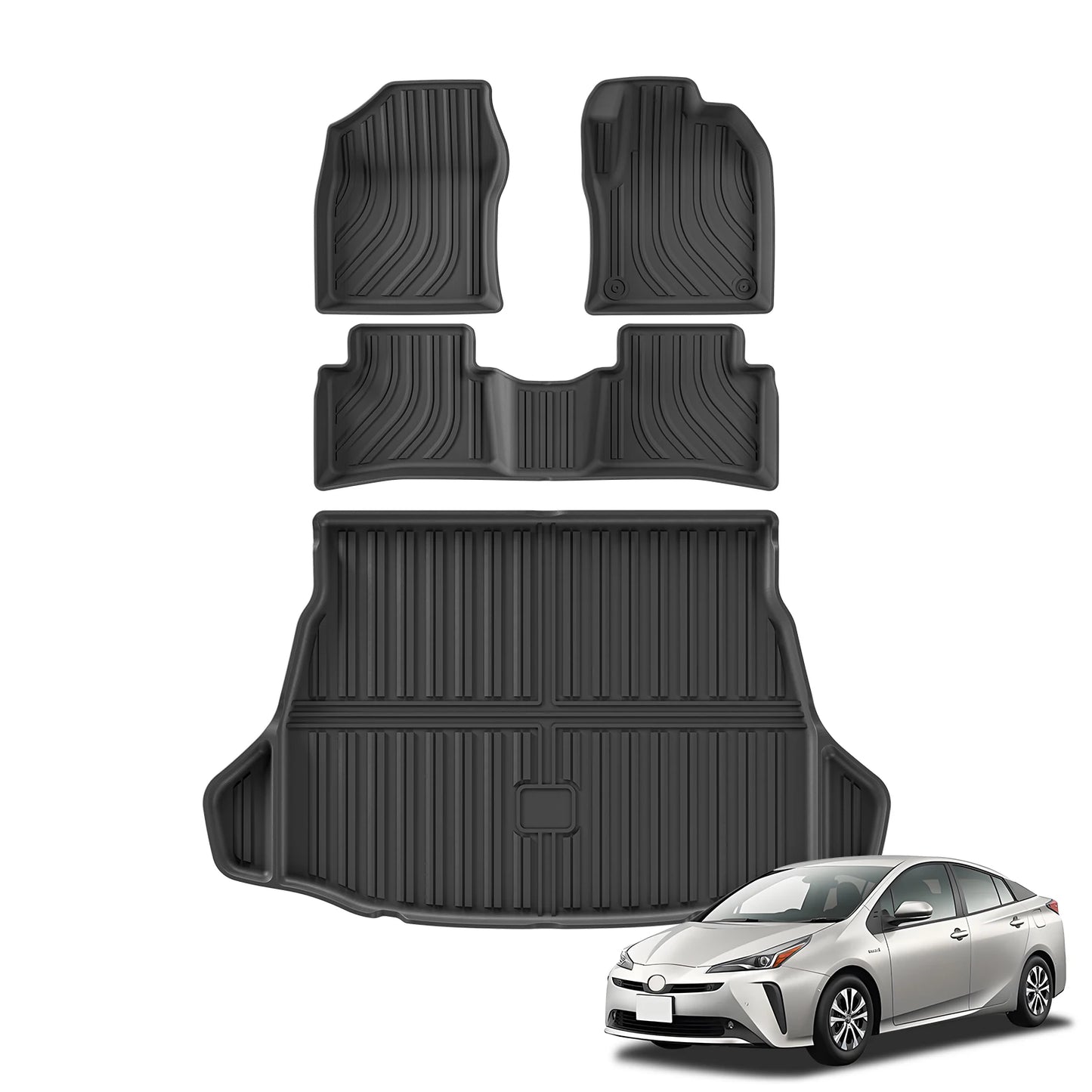 Right Drive for Toyota Prius 50Series (Hybrid Version) 2017-2021 Car Floor Mats Cargo Liner Trunk Pad TPE 3D Accessories BLACK