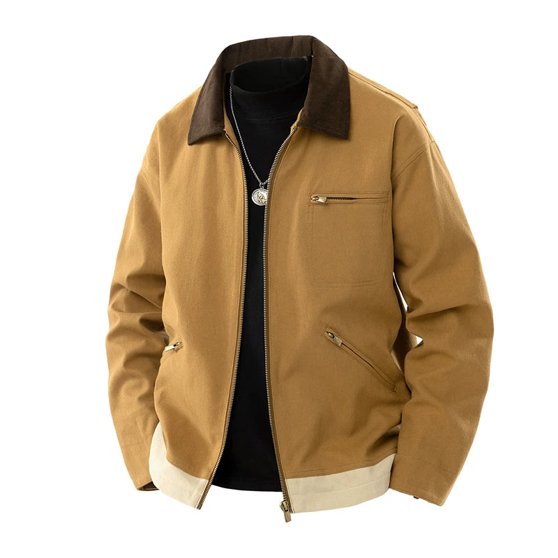 Trendy Men's Jackets Autumn Casual Vintage Style Denim Jacket Zipper Pocket Windproof Coat Male Casual Camping Baseball Jacket