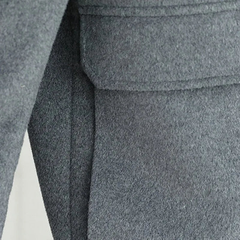 Classic Solid Color Woolen Jacket for Men Winter Thick and Warm Casual Business Trench Coat Fashion Slim Fit Streetwear Overcoat