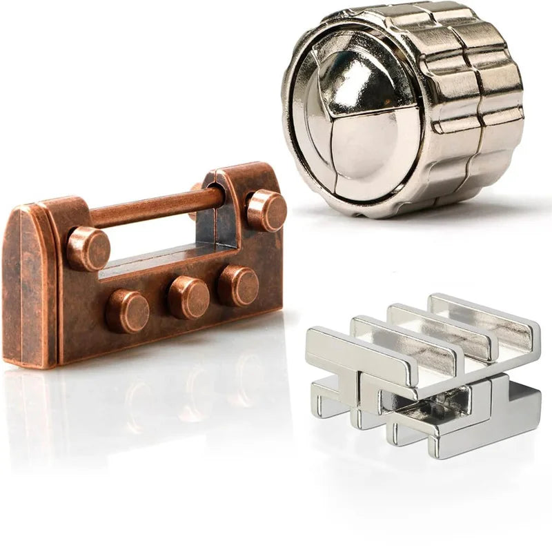 3PCS Classic IQ Metal Brain Teaser Puzzle Set High Difficult Brain Teaser Magic Toys Unlock Interlocking Games Juegos De Ingenio