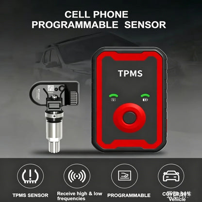 Programmable TPMS Sensors 2 in 1 433MHz+315MHz Program By Cell Phone APP Universal Tire Pressure Monitoring Sensor Metal Valve