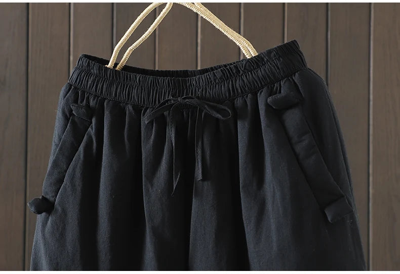 Retro  Color Cotton Filled Casual Loose Harem Pants Small Footed Trousers Winter Outerwear for Women plus Size