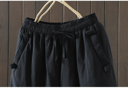 Retro  Color Cotton Filled Casual Loose Harem Pants Small Footed Trousers Winter Outerwear for Women plus Size