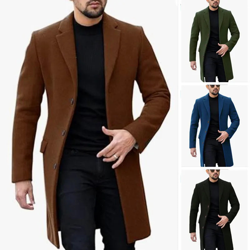 Eu Size Men's Coat plus Lining Jackets Winter Travel Gentleman Top Coat Warm Oversized Single-breasted Men's M-3XL