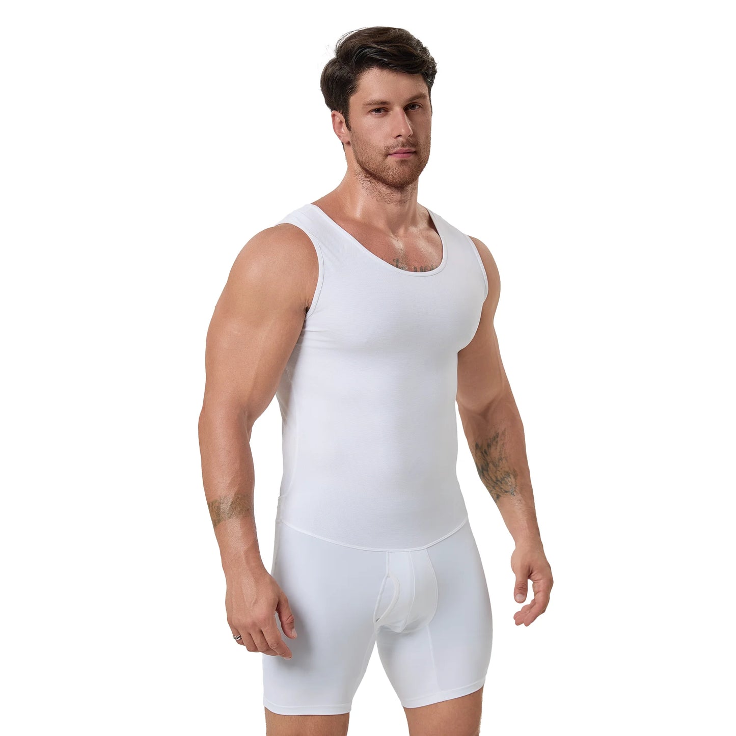 Men's Body Shaper Bodysuit Back Waist Opening Convenient Bathroom Use Tummy Control Thigh Shaping Compression Tops