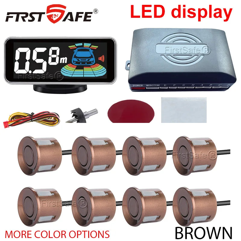 Backlight Multi Language Voice Broadcast LED Parking Display Reverse Radar Detector 4 Probes Universal Auto Safety Auxiliary Kit