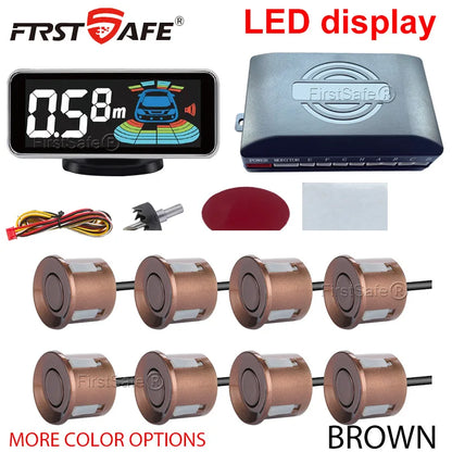 Backlight Multi Language Voice Broadcast LED Parking Display Reverse Radar Detector 4 Probes Universal Auto Safety Auxiliary Kit