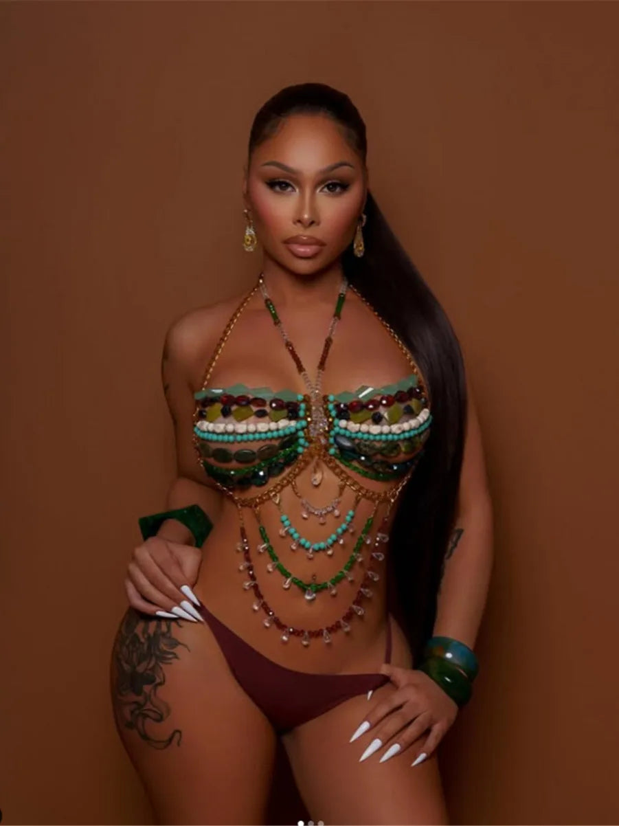 Women's Beading Vest Hollow Out Tops Body Beachwear Lingerie Harness Beaded  Bralette Neck Bra Bustier Bra Women Club Rave