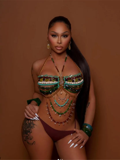 Women's Beading Vest Hollow Out Tops Body Beachwear Lingerie Harness Beaded  Bralette Neck Bra Bustier Bra Women Club Rave