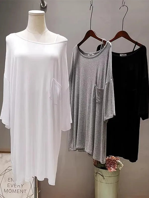 Good Girl Teenage Modal Mid-Length T-Shirt Dress Nightgown Loose Short-Sleeve round Neck Summer Women's Fashion Comfortable S...