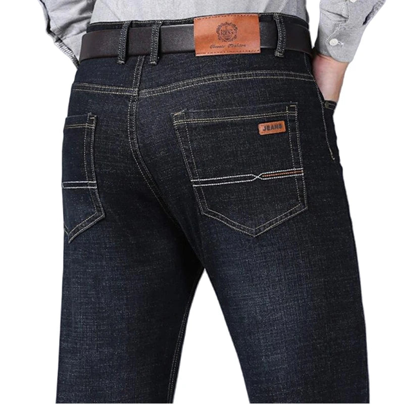 Men's Soft Straight Denim Pants 2025 Autumn Classic Business Black Biker Jeans Overalls Masculino Pantalone Hombre Mannen Homme